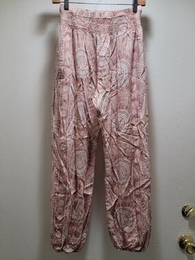 Lotus & Luna Pink Printed Elastic-Waist Harem Pants